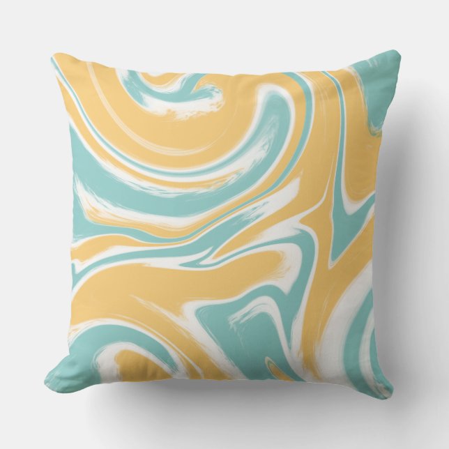 Teal Mustard Swirl Art-deka Kudde (Framsida)