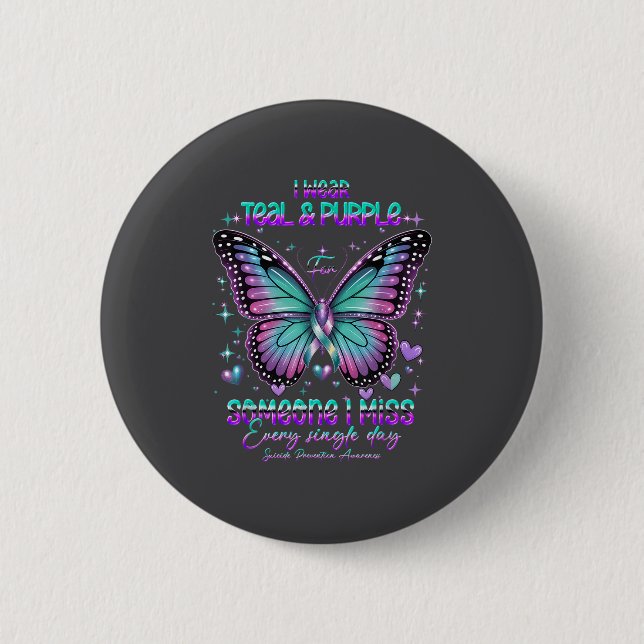 Teal N Purple Butterfly Suicide Prevention Awarene Knapp (Framsida)