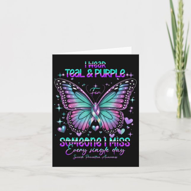 Teal N Purple Butterfly Suicide Prevention Awarene Kort (Framsida)