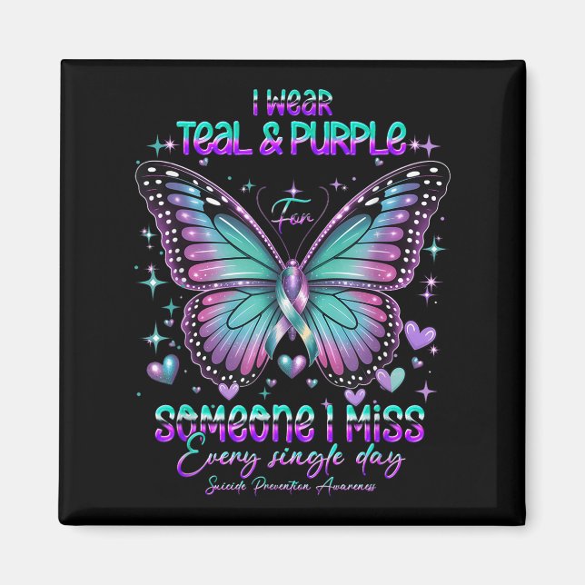 Teal N Purple Butterfly Suicide Prevention Awarene Magnet (Framsidan)