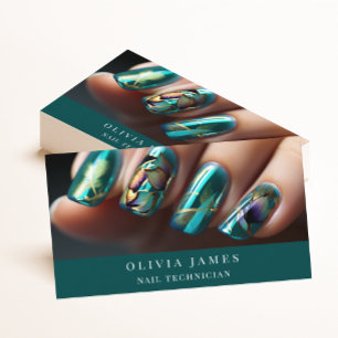 Teal Nail Technician Beauty Salon Manicurist Visitkort