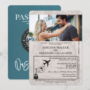 Teal Nashville Pass Bröllop Inbjudningar