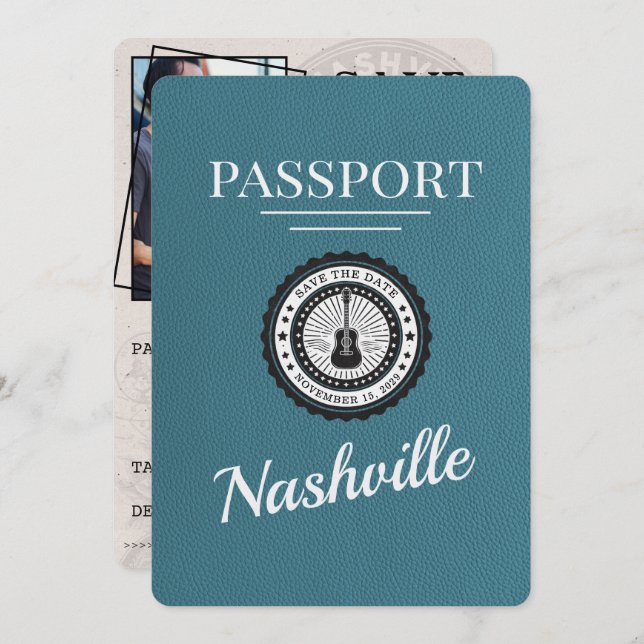 Teal Nashville Passport sparar datumet Spara Datumet (Fram/baksida)
