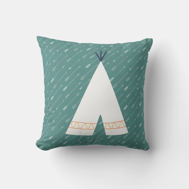 Teal Native American Pillow Tee Pee Kudde (Framsida)