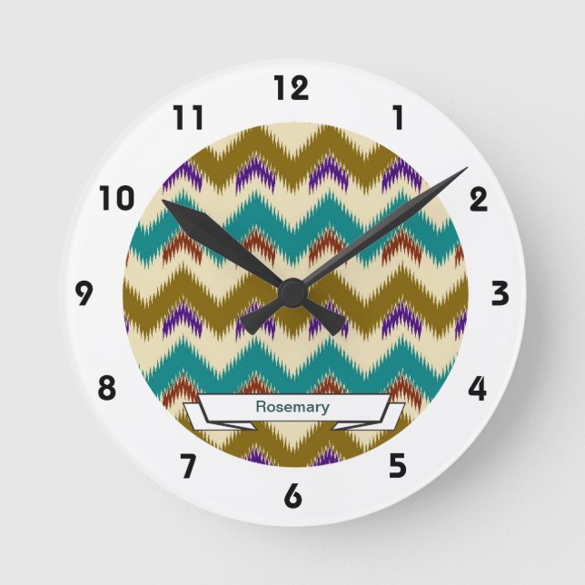 Teal Native Tribal Chevron Mönster Wall Clock Rund Klocka (Framsida)