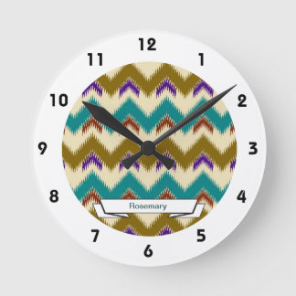 Teal Native Tribal Chevron Mönster Wall Clock Rund Klocka