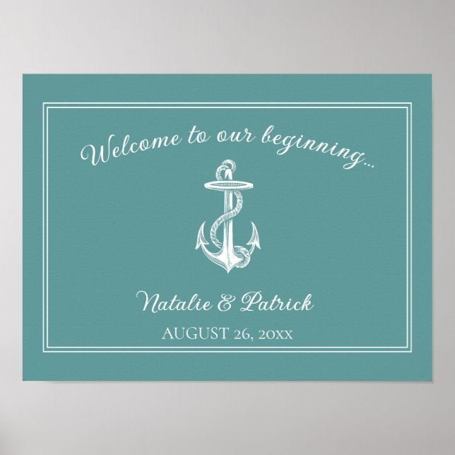 Teal Nautical Anchor Bröllop Poster (Framsidan)