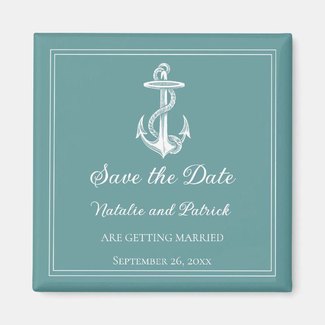 Teal Nautical Anchor Spara datum magneter (Framsidan)