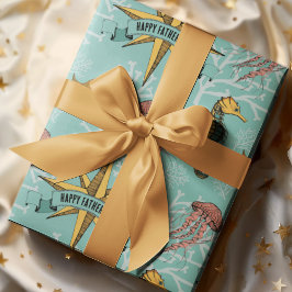 Teal Nautical Star Anpassningsbar Text Marine Presentpapper