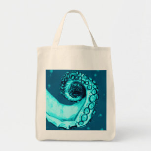 Teal Nautical Tattoo Stil Octopus Tentacle Tote Tygkasse