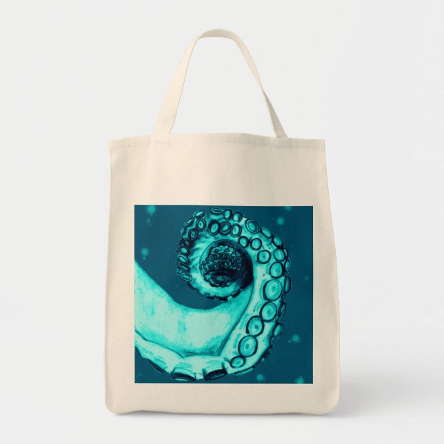 Teal Nautical Tattoo Stil Octopus Tentacle Tote Tygkasse (Framsidan)