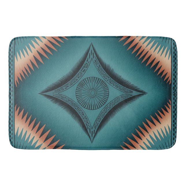 Teal Navajo Peach Sunburst Badrumsmatta (Framsidan)