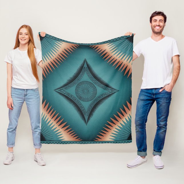 Teal Navajo Peach Sunburst Families Gift Fleecefilt (På plats)