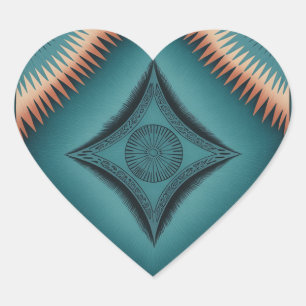 Teal Navajo Peach Sunburst Home & Living Hjärtformat Klistermärke