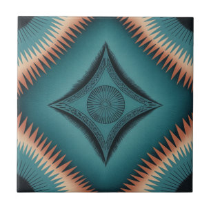 Teal Navajo Peach Sunburst Kakelplatta