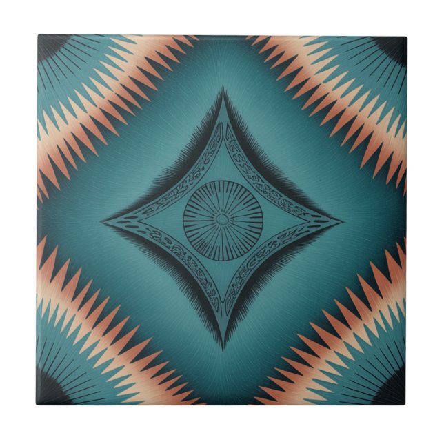 Teal Navajo Peach Sunburst Kakelplatta (Framsidan)