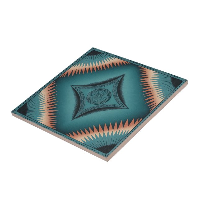 Teal Navajo Peach Sunburst Kakelplatta (Sidan)