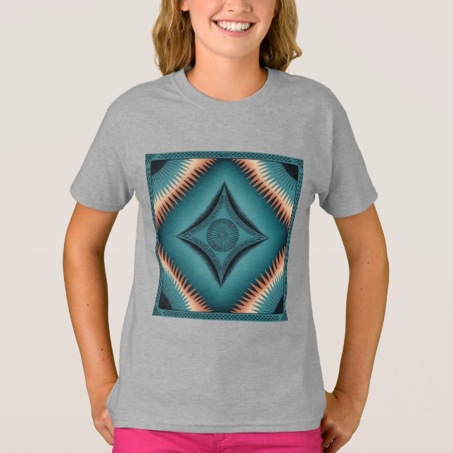 Teal Navajo Peach Sunburst T Shirt (Framsida)