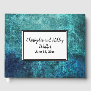 Teal Navy Blue Grunge Watercolor Bröllop Guestbook Gästböcker
