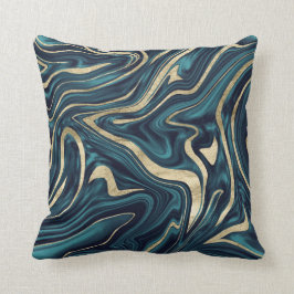 Teal Navy Blue Guld Marble #1 Kudde