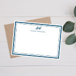 Teal Navy Blue Monogram Thin & Thick Gräns Anteckningskort<br><div class="desc">Teal Navy Blue Monogram Thin & Thick Gräns Note Card perfekt för chef,  konsulter,  professioneller eller affärsmän.</div>
