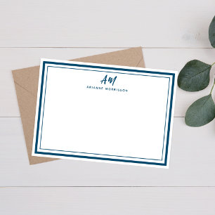 Teal Navy Blue Monogram Thin & Thick Gräns Anteckningskort
