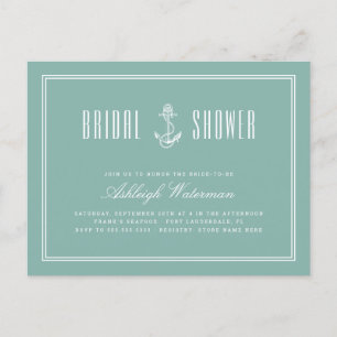 Teal & Navy Blue Nautical Anchor Möhippa Inbjudan Vykort