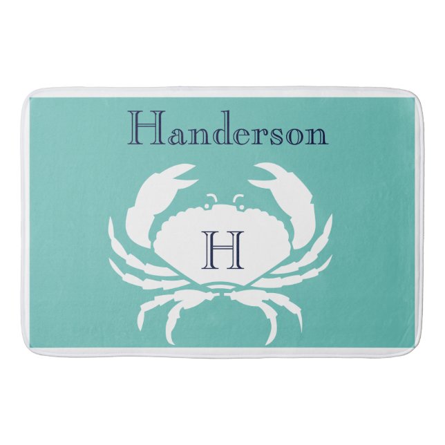 Teal Navy Blue White Crab Nautical Kitchen matta (Framsidan)