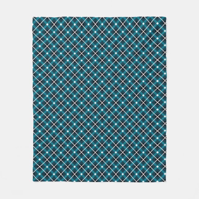 Teal & Navy Geometric Grid Mönster Fleecefilt (Framsidan)