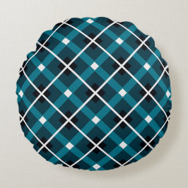 Teal & Navy Geometric Grid Pattern Rund Kudde