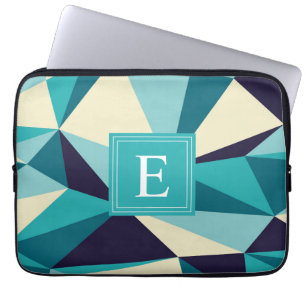 Teal Navy Monogram Triangle Mönster Laptop Fodral
