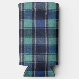 Teal & Navy Tartan Plaid Can or Bottle Cooler