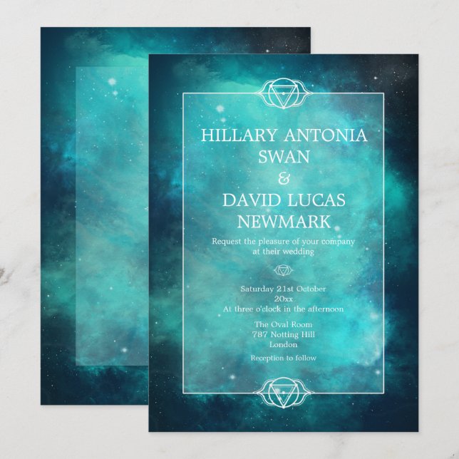 Teal Nebula och Chakra bröllopsinbjudan Inbjudningar (Fram/baksida)