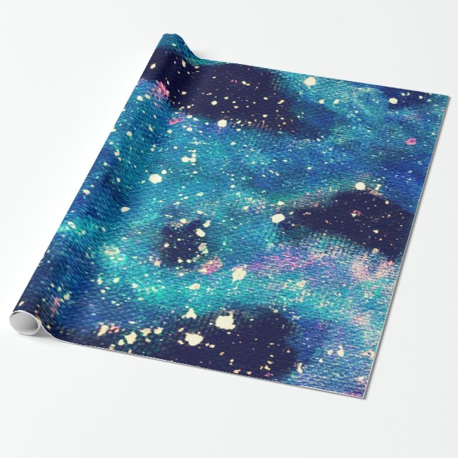 Teal Nebula och Stars Presentpapper (Utrullad)