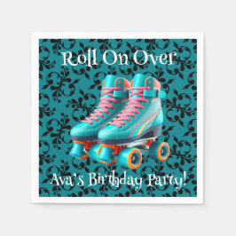 Teal Neon Rollerskate Födelsedagsfest Pappersservett