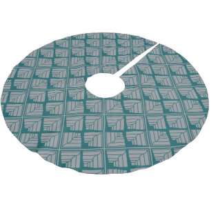 Teal-Neutralten Löv Mönster Julgransmatta Borstad Polyester