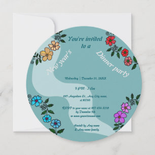 Teal New Year's middag party med blommigt Wandeans Inbjudningar
