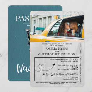 Teal New York City Pass Bröllop Inbjudningar
