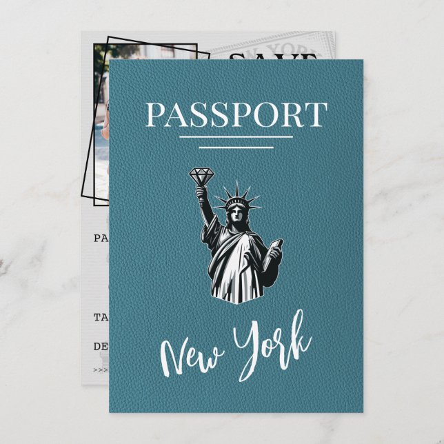 Teal New York City Passport Spara datumet (Fram/baksida)