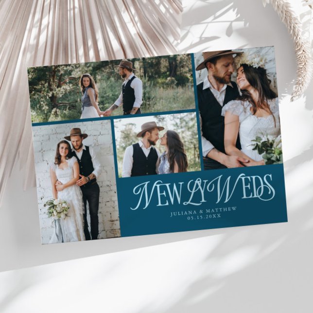 Teal Newlyweds Multi Photo Bröllop Meddelande (Skapare uppladdad)