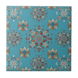 Teal Nordic Snowflake mönster Kakelplatta