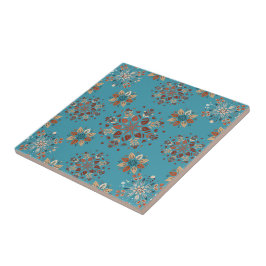 Teal Nordic Snowflake mönster Kakelplatta