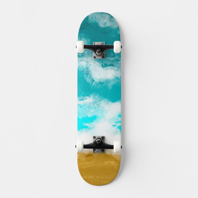 Teal Ocean Beachy Vågar Mini Skateboard Bräda 18,5 Cm (Framsida)