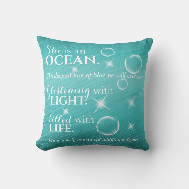 Teal Ocean-Dikt med vit typografi Kudde (Framsida)