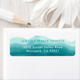 Teal Ocean Ombre Watercolor Wave | Returadress Etikett