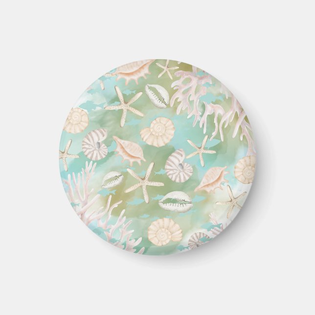 Teal Ocean Seashells Beachy Pattern Magnet (Framsidan)
