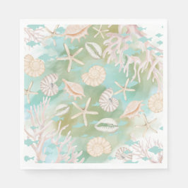 Teal Ocean Seashells Beachy Pattern Pappersservett