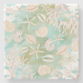 Teal Ocean Seashells Beachy Pattern Stenunderlägg