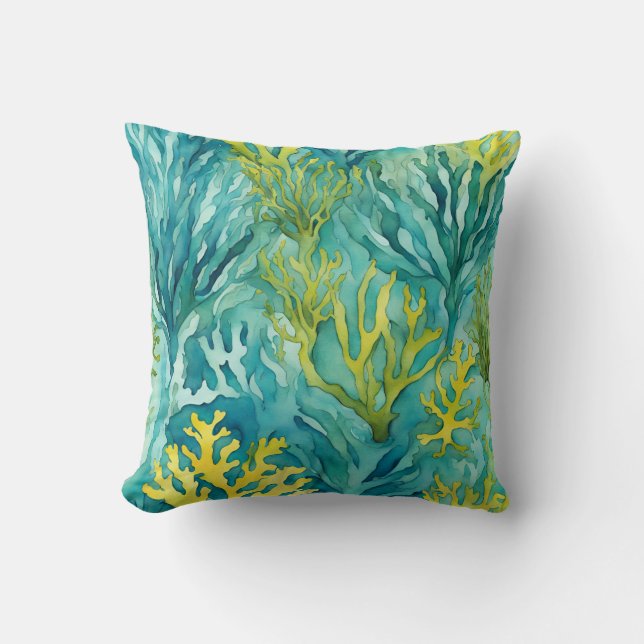 Teal Ocean Sjögräs Coral Beachy Nautical Kudde (Framsida)