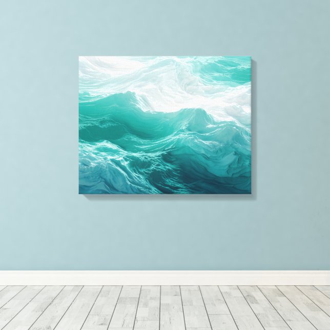 Teal Ocean Waves Abstract Dream  Canvastryck (Insitu (trägolv))